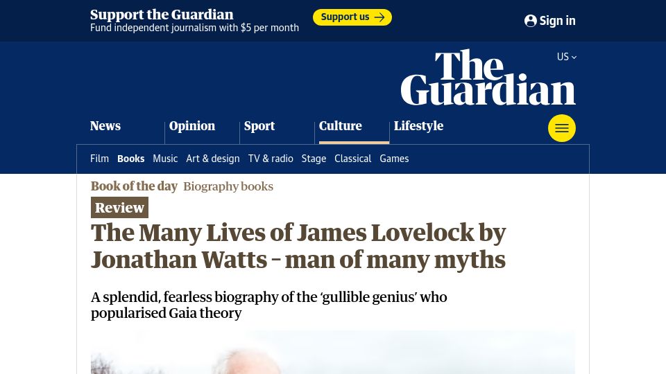 Screenshot of theguardian.com: The Many Lives of James Lovelock