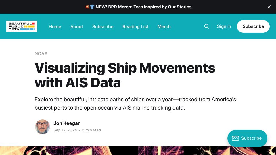 Screenshot of beautifulpublicdata.com: Visualizing Ship Movements with AIS Data