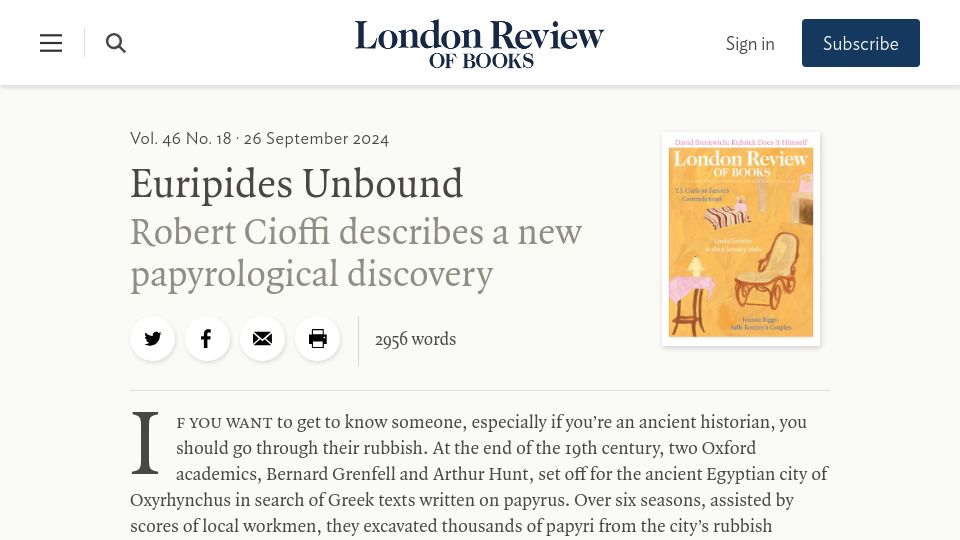 Screenshot of lrb.co.uk: Euripedes Unbound