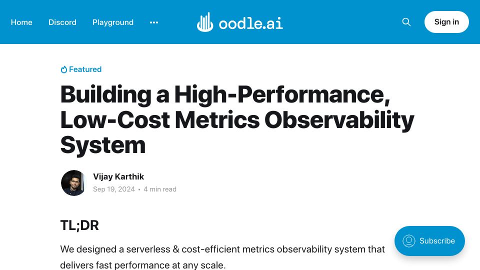 Screenshot of blog.oodle.ai: Show HN: Oodle – serverless, fully-managed, drop-in replacement for Prometheus
