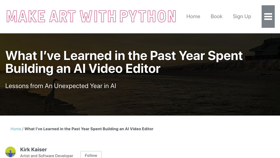 Screenshot of makeartwithpython.com: What I've Learned in the Past Year Spent Building an AI Video Editor