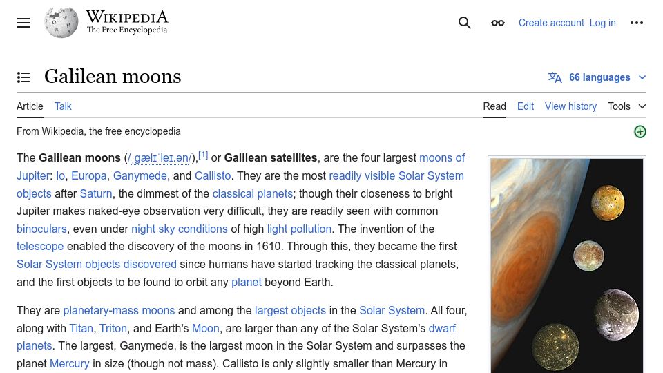 Screenshot of en.wikipedia.org: Galilean Moons and Determination of Longitude