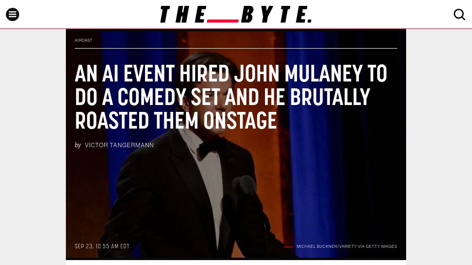 Screenshot of futurism.com: An AI Event Hired John Mulaney to Do a Comedy Set and He Brutally Roasted Them O