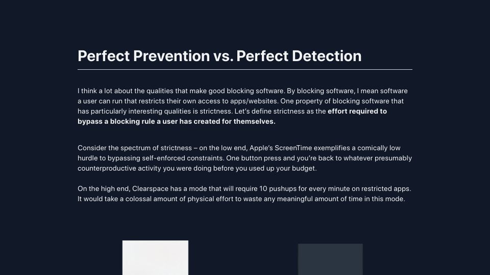 Screenshot of oliverhill.xyz: Perfect prevention vs. perfect detection