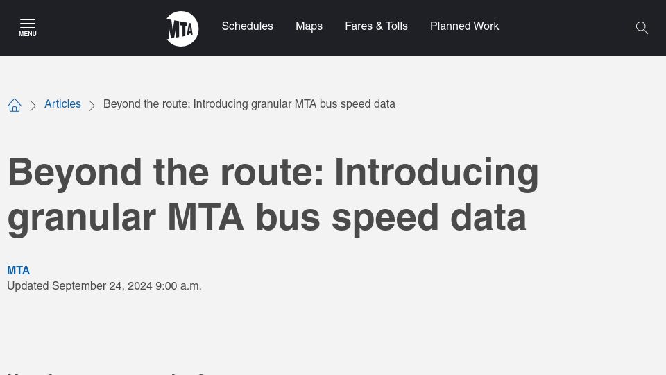 Screenshot of new.mta.info: Beyond the route: Introducing granular MTA bus speed data