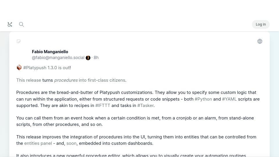 Screenshot of manganiello.social: A Web-based WYSIWYG editor for automation routines