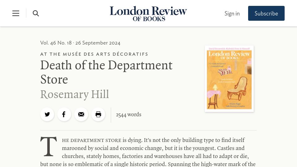 Screenshot of lrb.co.uk: Death of the Department Store