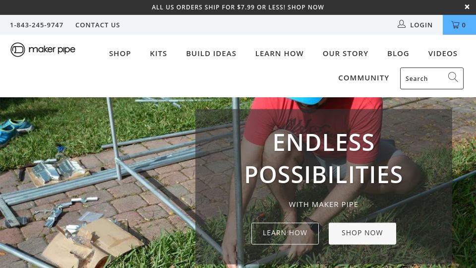 Screenshot of makerpipe.com: Maker Pipe – Structural Pipe Fittings for DIY Builders