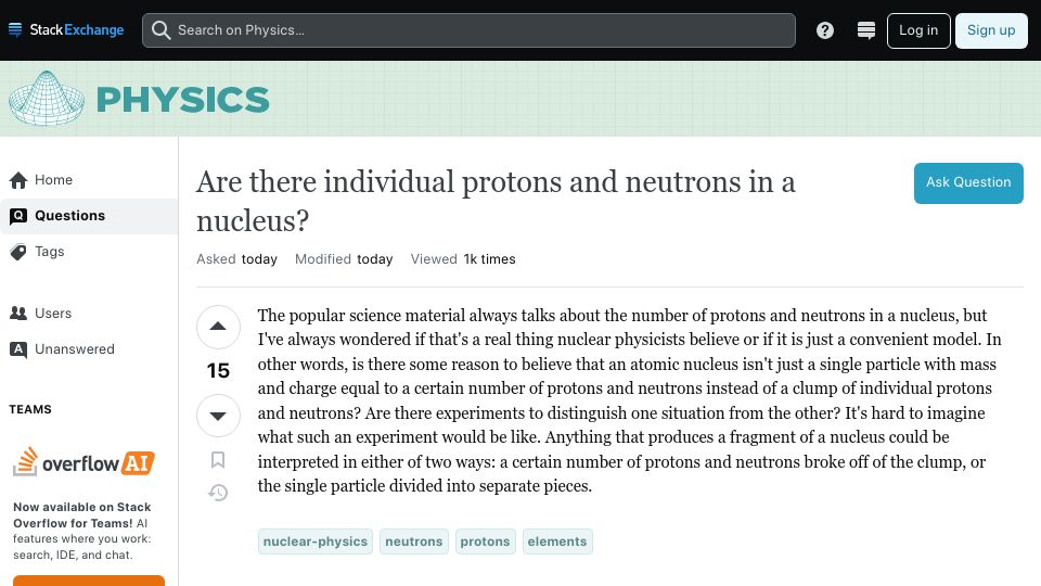 Screenshot of physics.stackexchange.com: Are there individual protons and neutrons in a nucleus?