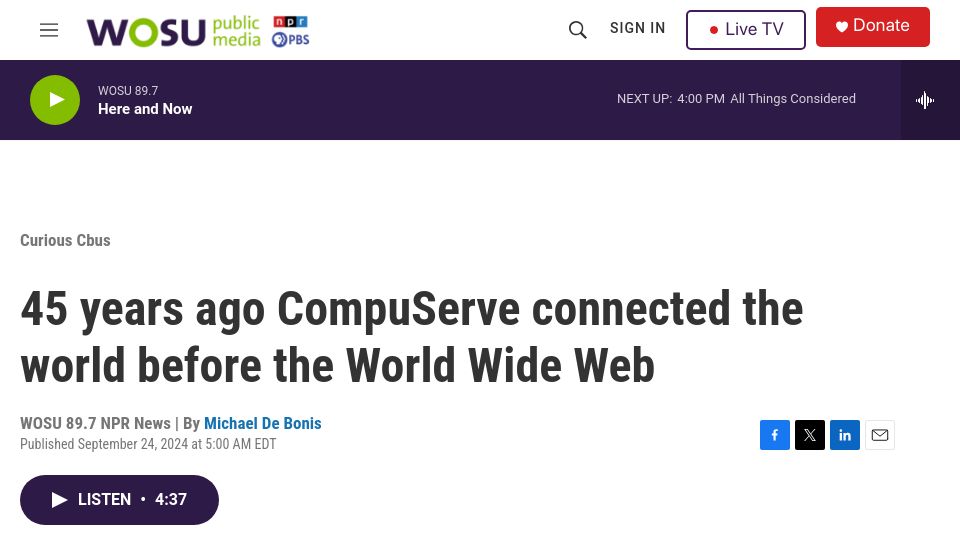Screenshot of wosu.org: 45 years ago CompuServe connected the world before the World Wide Web