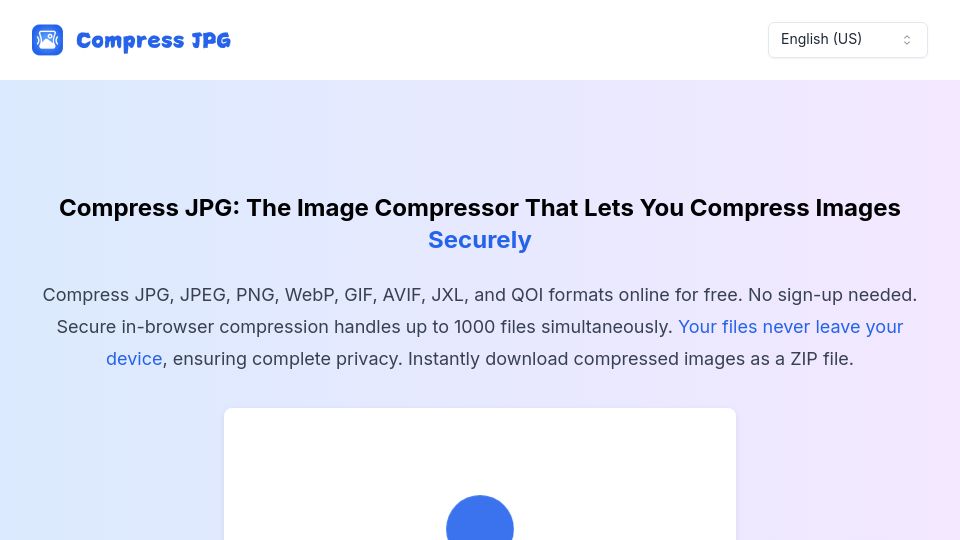 Screenshot of compressjpg.io: Compress JPG: The Image Compressor That Lets You Compress Images Securely