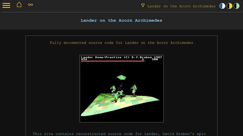 Screenshot of lander.bbcelite.com: Fully documented source code for Lander on the Acorn Archimedes