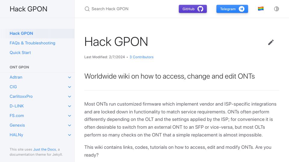 Screenshot of hack-gpon.org: Hack GPON – how to access, change and edit fibre ONTs
