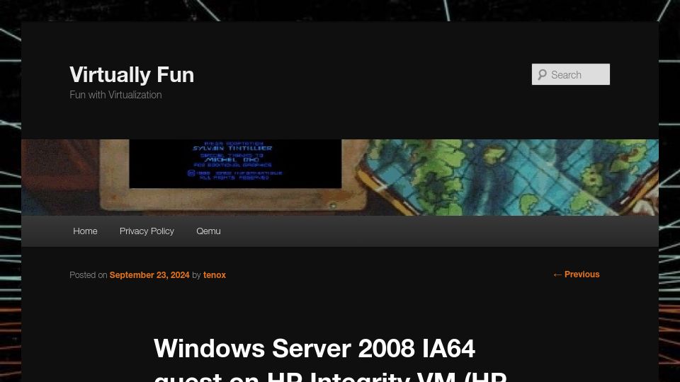 Screenshot of virtuallyfun.com: Windows Server 2008 IA64 Guest on HP Integrity VM (HP-UX)