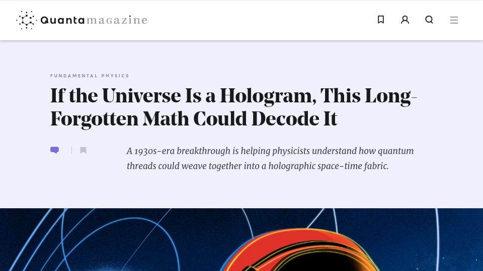 Screenshot of quantamagazine.org: Operator algebras and the substructure of space and time