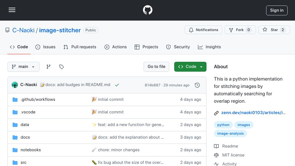Screenshot of github.com: Show HN: Fast and Exact Algorithm for Image Merging