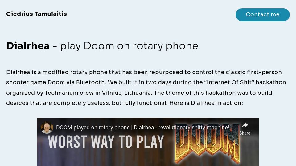 Screenshot of tamulaitis.lt: Doom on a modified rotary phone