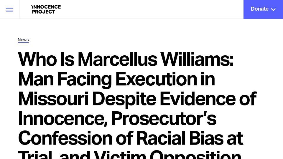 Screenshot of innocenceproject.org: Who is Marcellus Williams: Execution in Missouri despite evidence of innocence