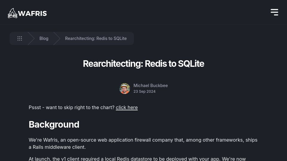 Screenshot of wafris.org: Rearchitecting: Redis to SQLite