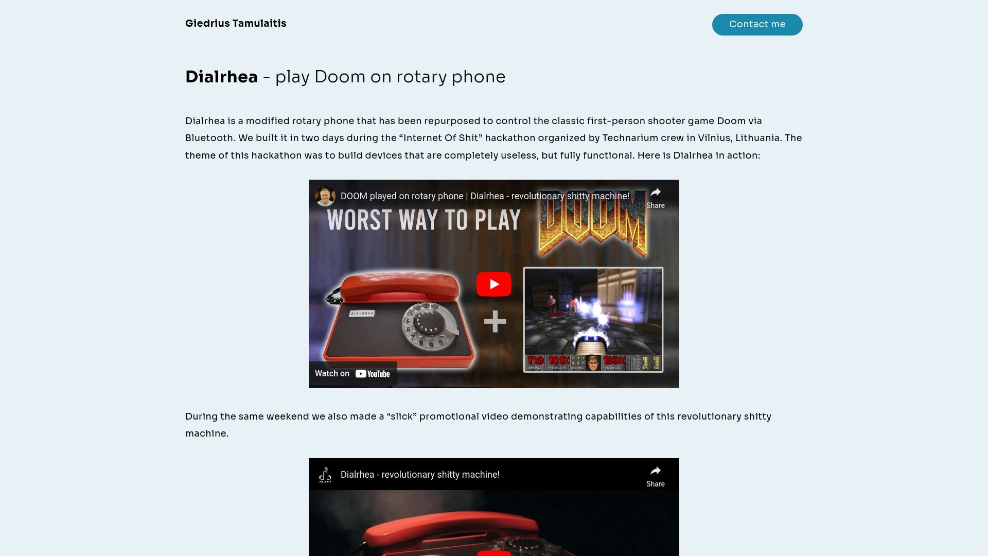 Screenshot of tamulaitis.lt: Doom on a modified rotary phone