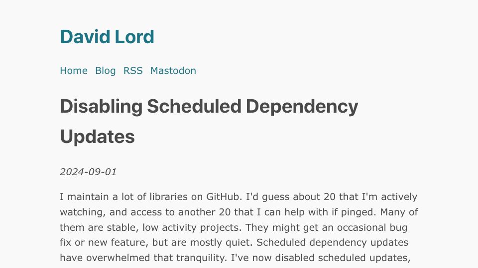 Screenshot of davidism.com: Disabling Scheduled Dependency Updates