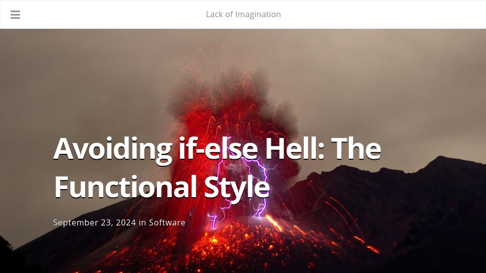 Screenshot of lackofimagination.org: Avoiding if-else Hell: The Functional Style
