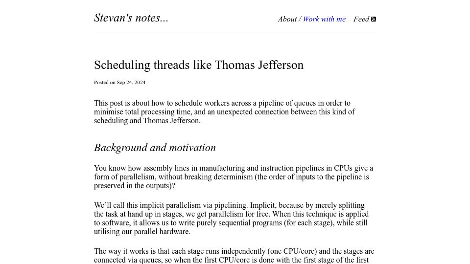 Screenshot of stevana.github.io: Scheduling threads like Thomas Jefferson