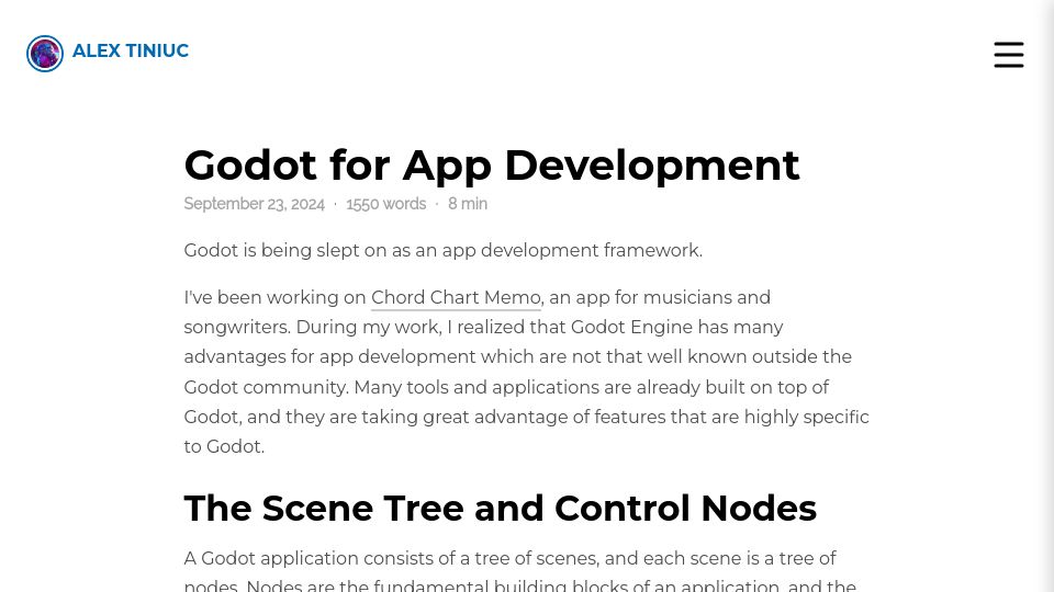 Screenshot of tiniuc.com: Godot for App Development