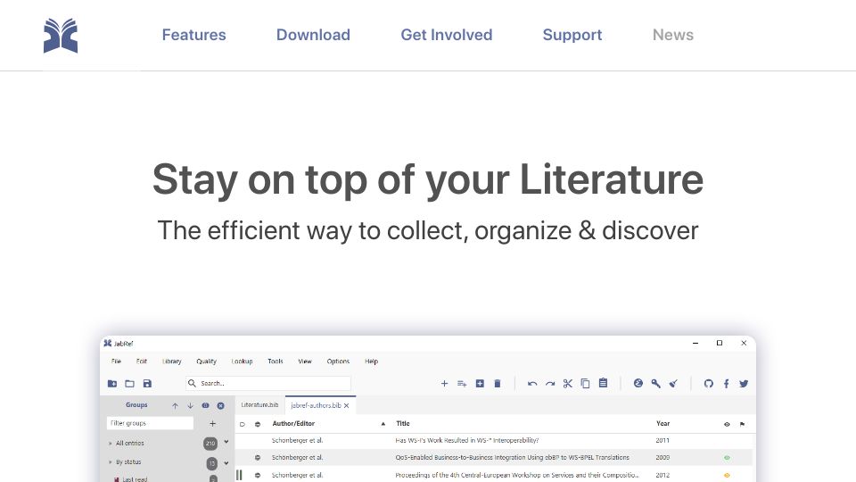 Screenshot of jabref.org: JabRef – Literature Management