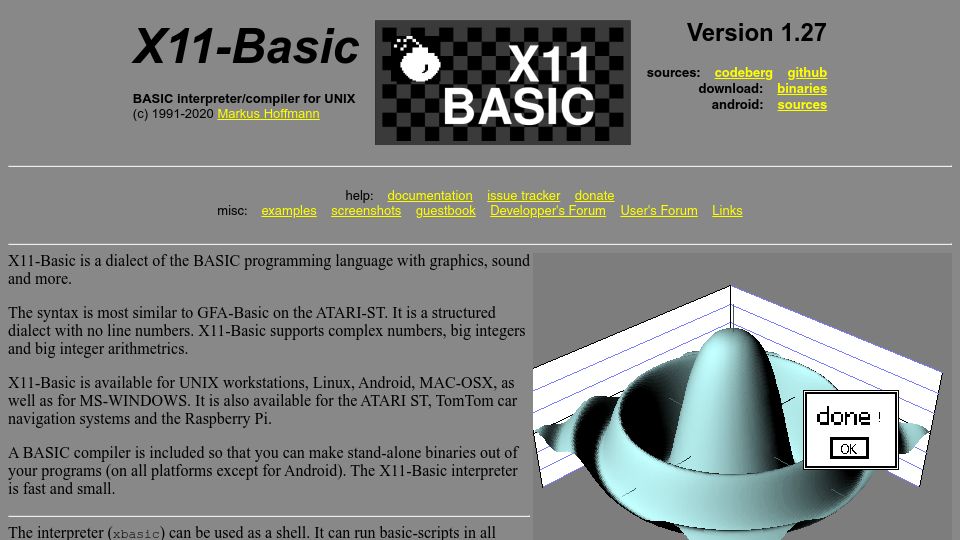Screenshot of x11-basic.sourceforge.net: X11-Basic (1991-2020)