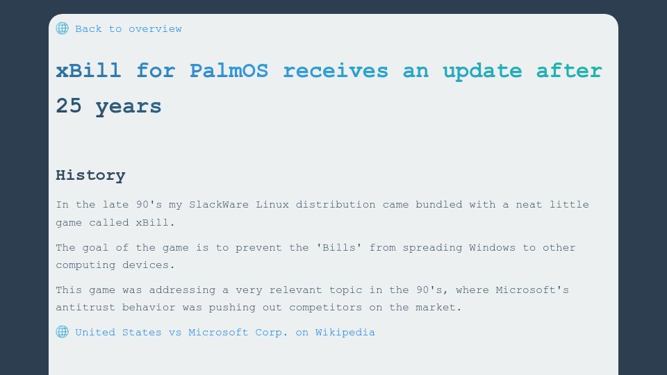 Screenshot of ctrl-c.club: XBill for PalmOS receives an update after 25 years