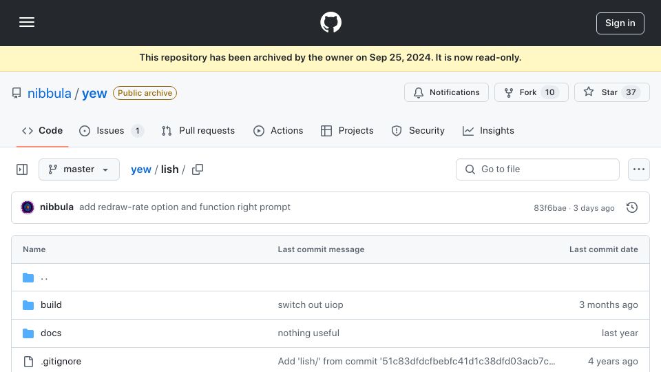 Screenshot of github.com: Lish Shell