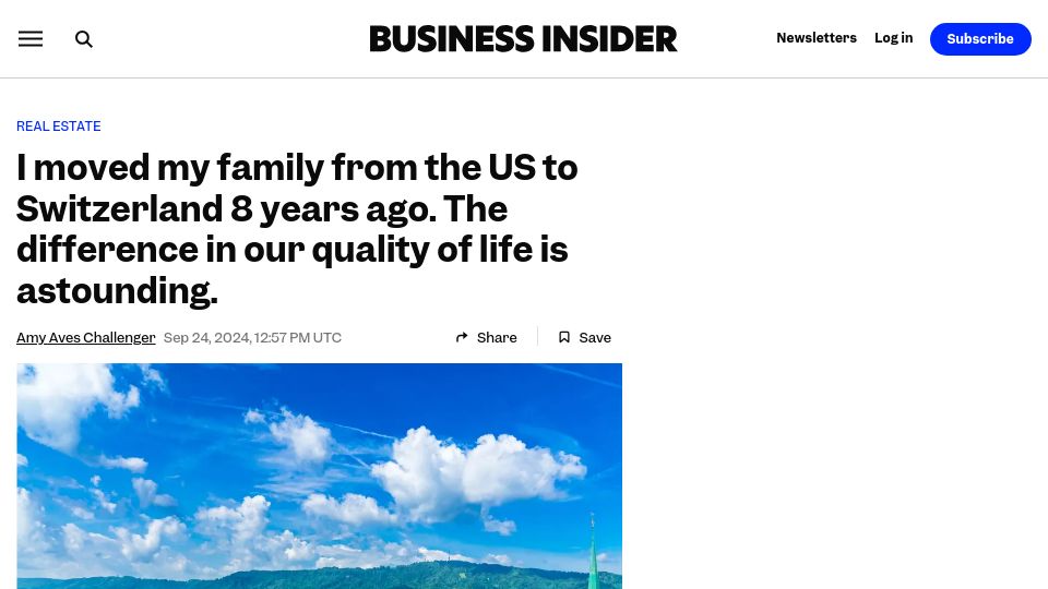 Screenshot of businessinsider.com: Family moved from US to Switzerland. The difference in quality of life is huge