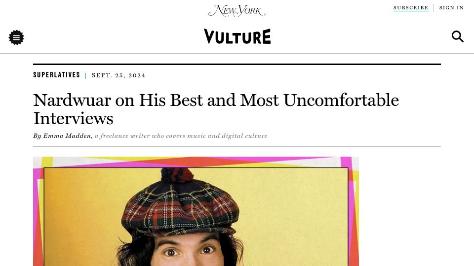 Screenshot of vulture.com: Nardwuar on his best and worst interviews
