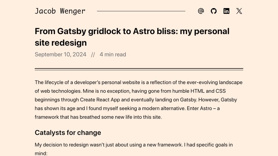 Screenshot of jwn.gr: From Gatsby gridlock to Astro bliss: my personal site redesign