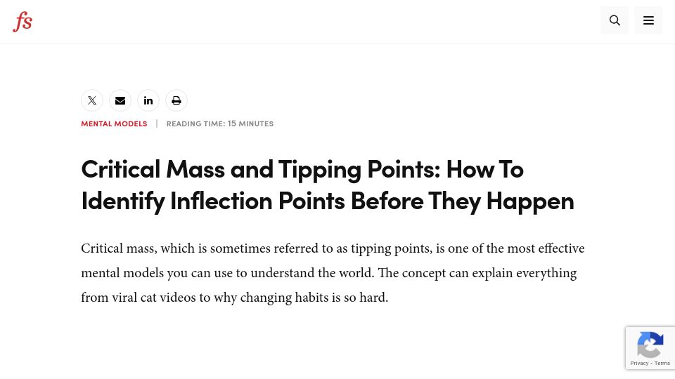 Screenshot of fs.blog: Critical Mass and Tipping Points