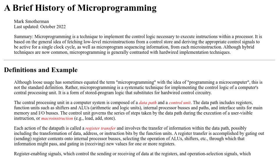 Screenshot of people.computing.clemson.edu: A Brief History of Microprogramming (2022)