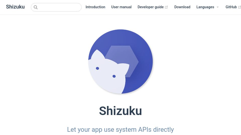 Screenshot of shizuku.rikka.app: Shizuku: App that lets you use system APIs with higher privileges without root
