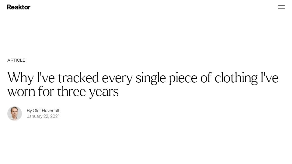 Screenshot of reaktor.com: I've tracked every piece of clothing I've worn for three years (2021)