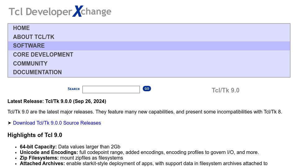 Screenshot of tcl-lang.org: Tcl 9.0