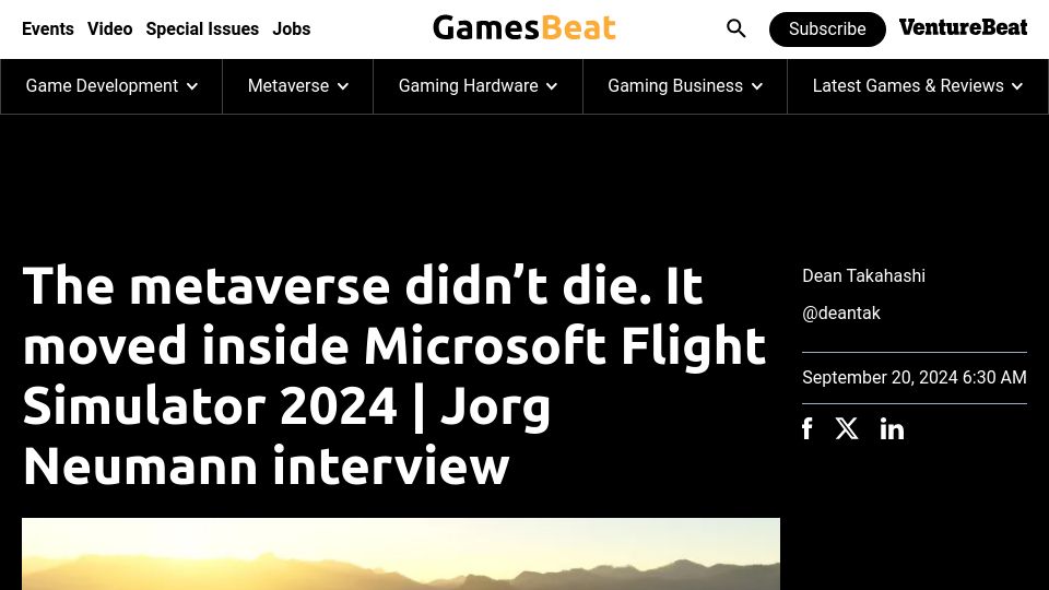 Screenshot of venturebeat.com: The ambition of Microsoft Flight Simulator 2024