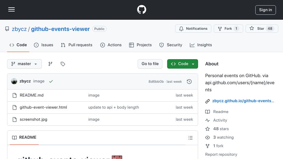 Screenshot of github.com: GitHub-events-viewer a.k.a. "What did I do yesterday?"
