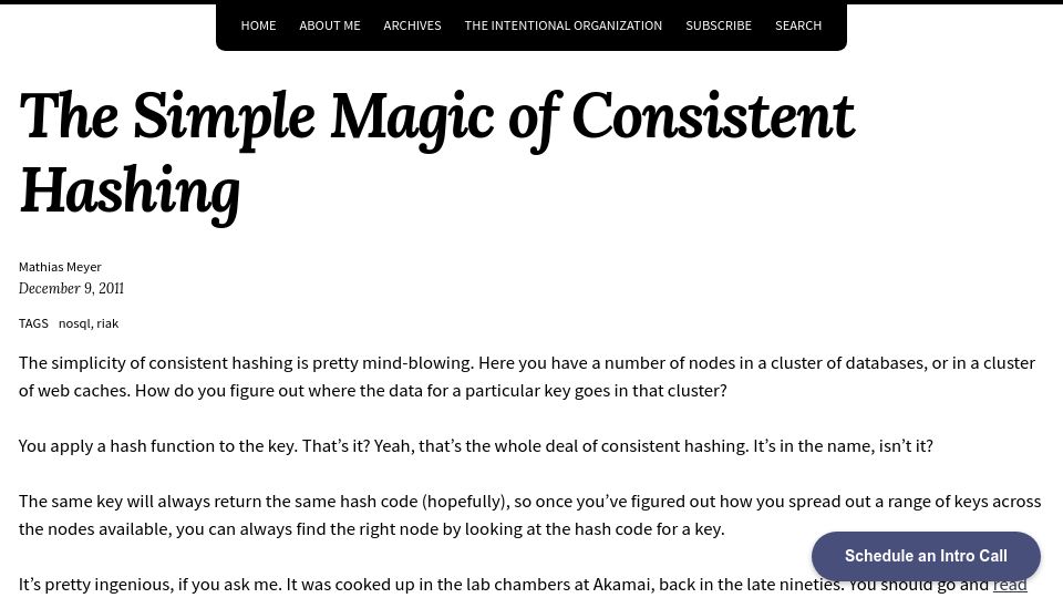 Screenshot of paperplanes.de: The Simple Magic of Consistent Hashing (2011)