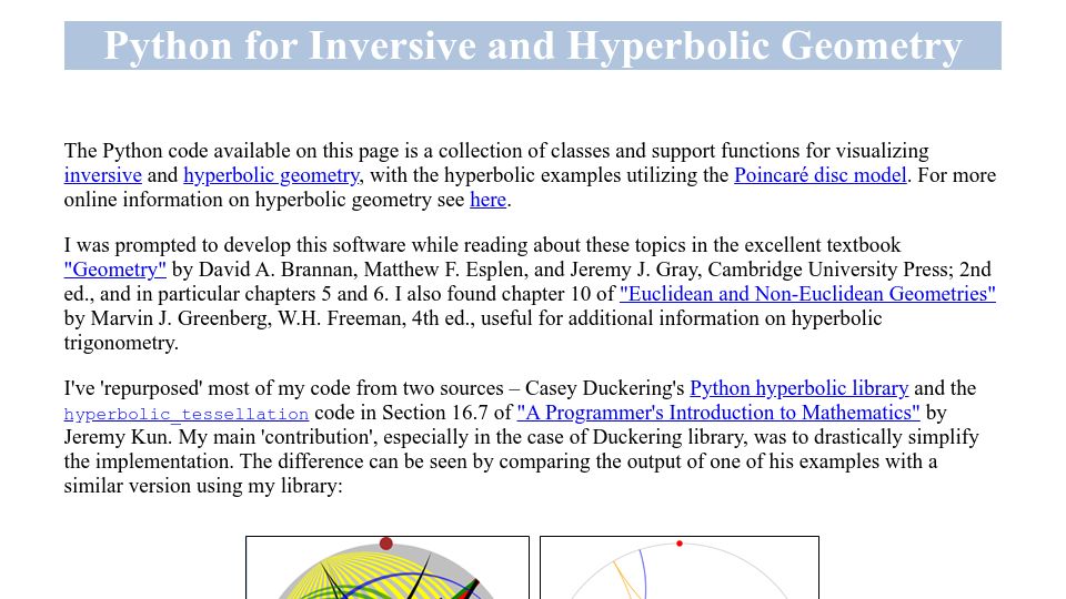 Screenshot of coe.psu.ac.th: Python for Inversive and Hyperbolic Geometry