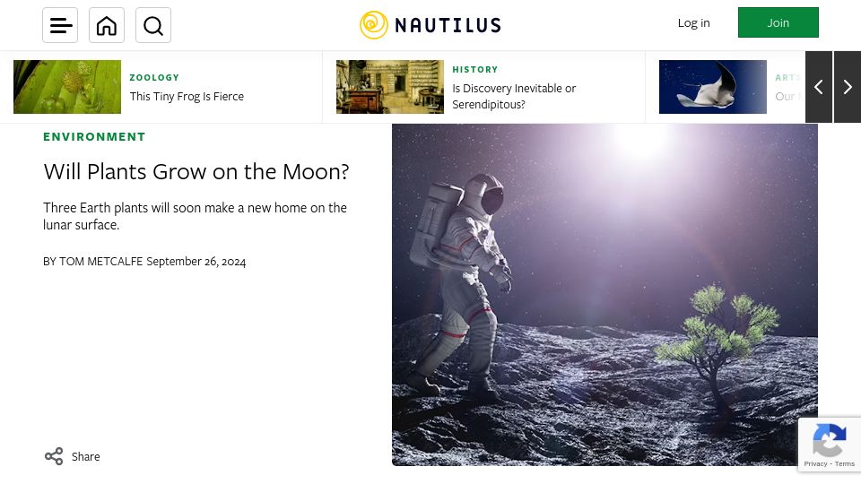 Screenshot of nautil.us: Will plants grow on the moon?