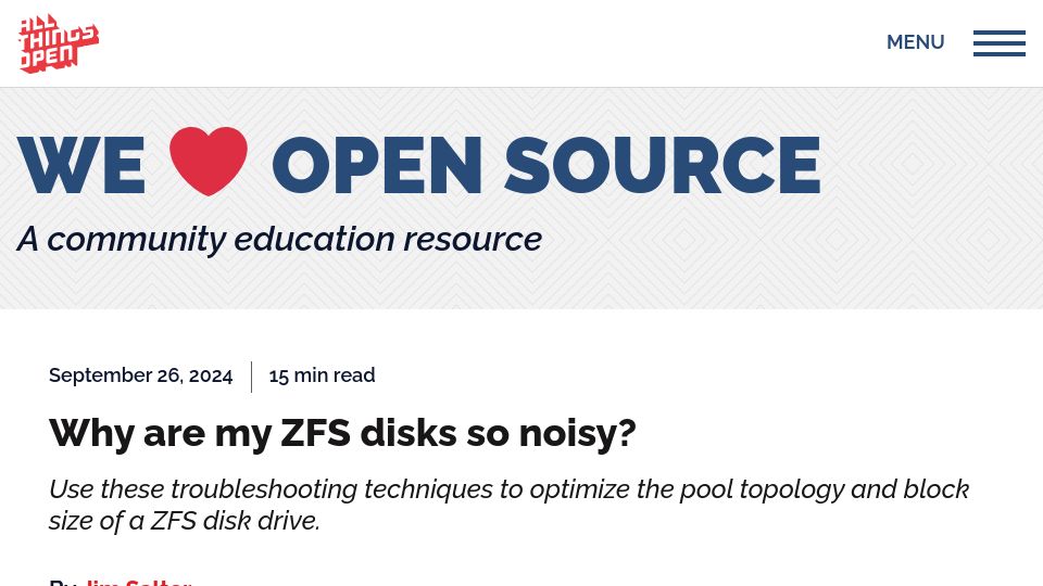 Screenshot of allthingsopen.org: Why are my ZFS disks so noisy?