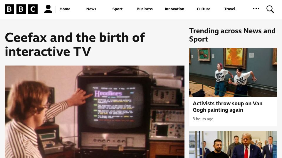 Screenshot of bbc.com: Ceefax and the Birth of Interactive TV