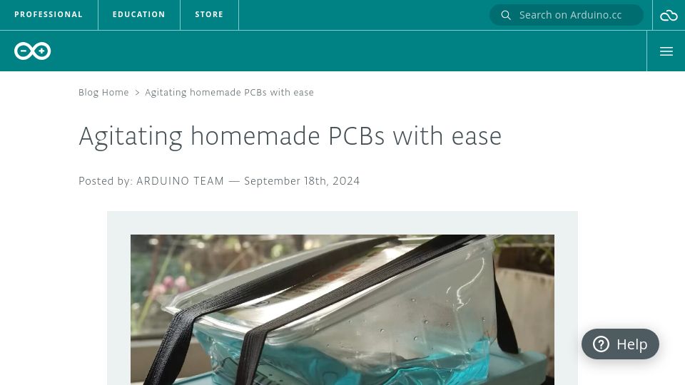 Screenshot of blog.arduino.cc: Agitating homemade PCBs with ease