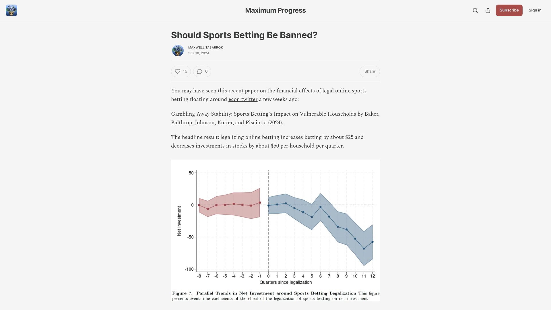 Screenshot of maximum-progress.com: Should Sports Betting Be Banned?