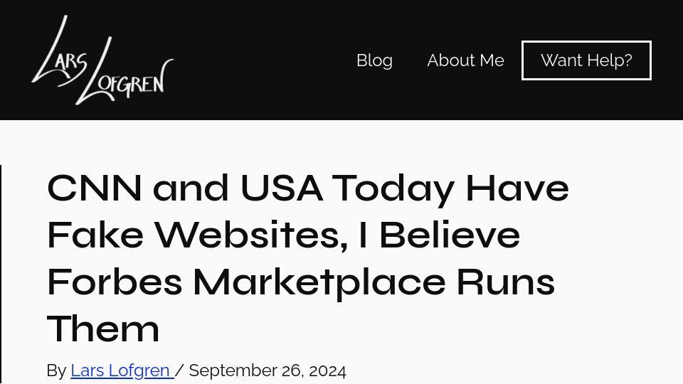 Screenshot of larslofgren.com: CNN and USA Today have fake websites, I believe Forbes Marketplace runs them